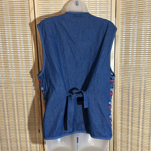 Koret City Blues Vintage 1990s Y2K Blue Denim Patchwork Open Holes Vest Large - Picture 10 of 15